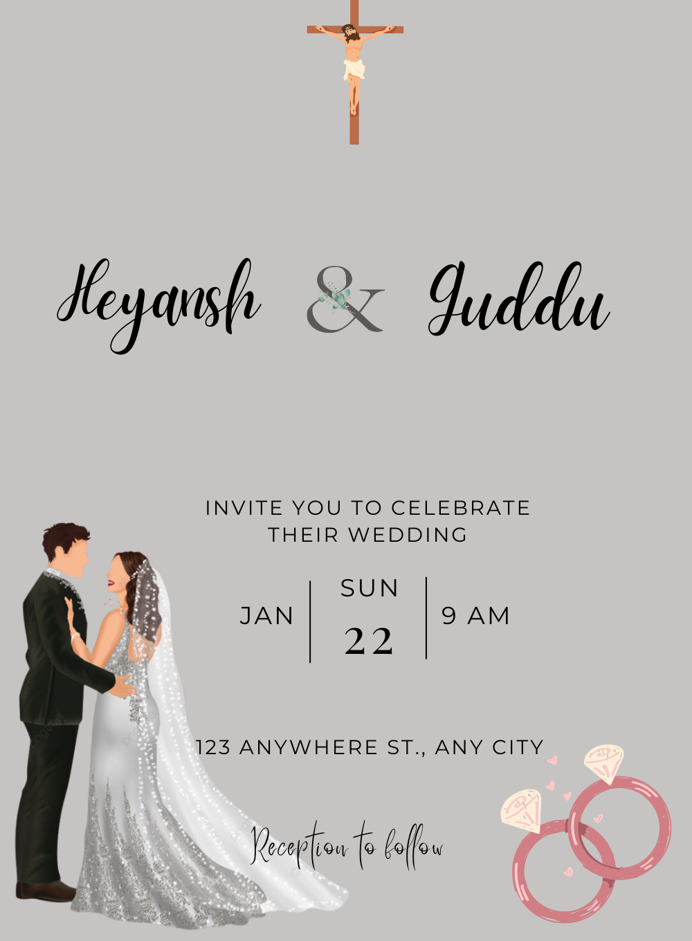 Silver Elegance Christian Wedding Invitation-AACWI018