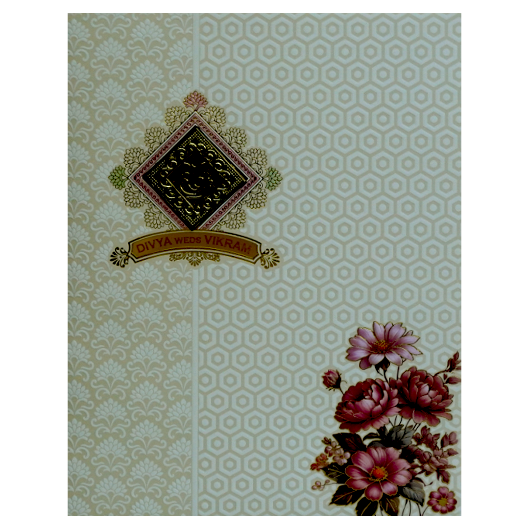White Floral Nameplate Wedding Card-KNJP1202
