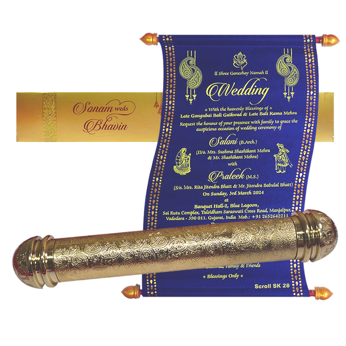 Blue  Scroll Wedding Invitation.-KJTS0028