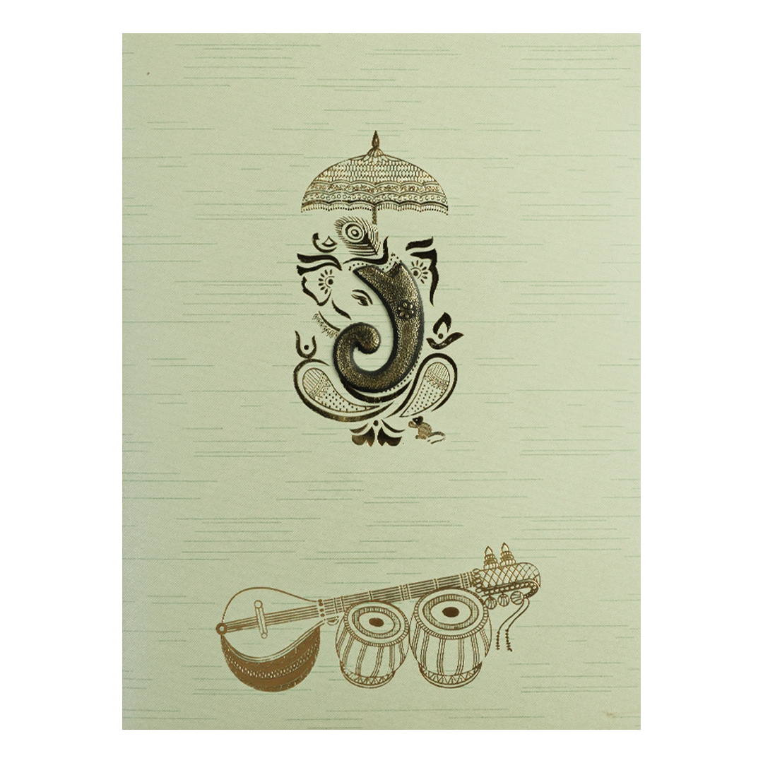Mint Green Musical Ganesha Wedding Card-KNKR5025N