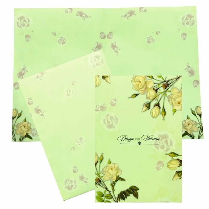 Green Rose Floral Wedding Card-KNPP682G