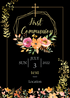 Black Floral Gold Frame Holy Communion Invitation-King of Cards