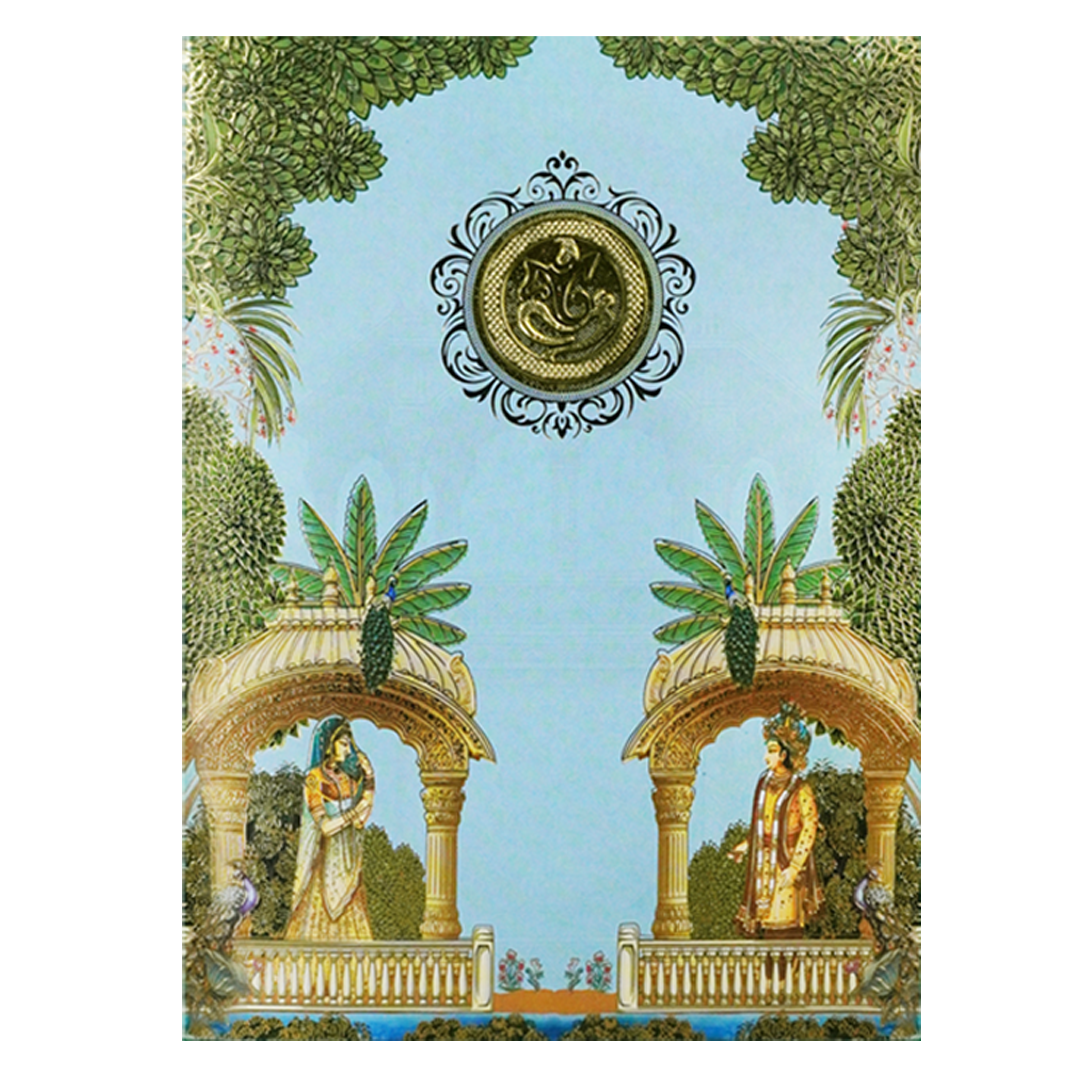 Blue Palace Floral Wedding Card-KNTY6815