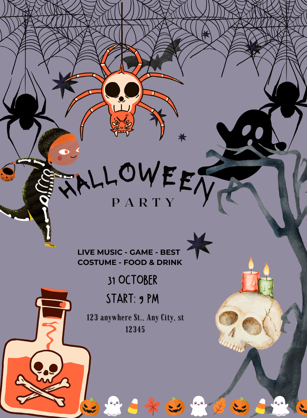 Spider-Infested Holloween Invitation-AAHOO019