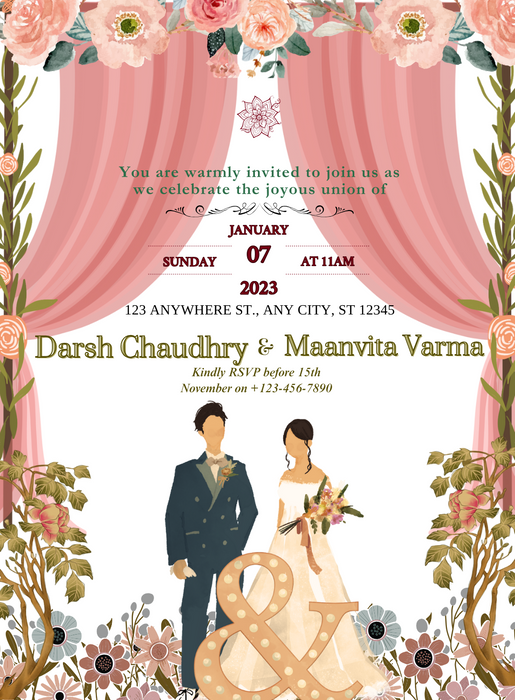 Splash of Scarlet Caricature Wedding Invitations-AACAR019