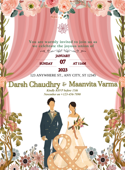 Splash of Scarlet Caricature Wedding Invitations-AACAR019