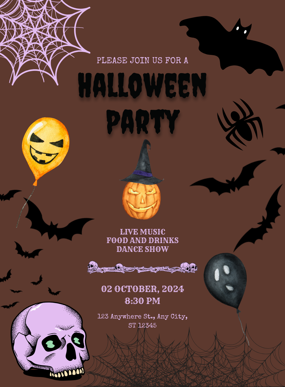 Spooky Bats Holloween Invitation-AAHOO020