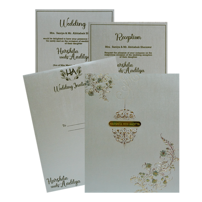 Greyish Green Padded Invitation-King of Cards