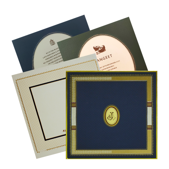 Royal Blue Border Wedding Card-King of Cards