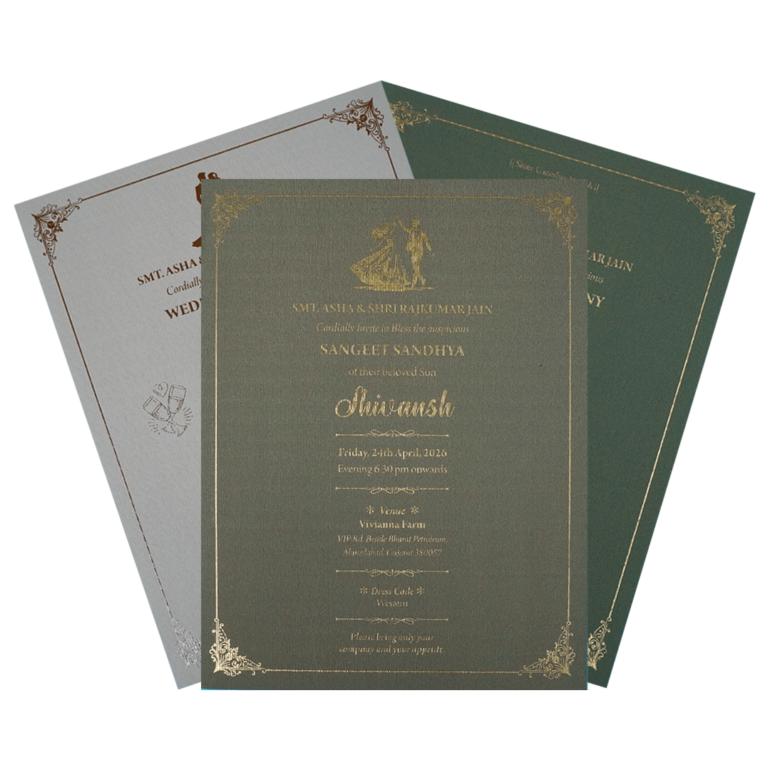 Dark Green Gold Geometric Padded Wedding Card-KSSC2200