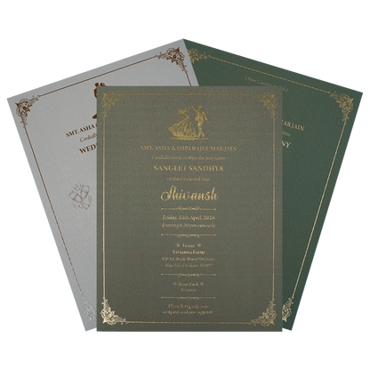 Dark Green Gold Geometric Padded Wedding Card-KSSC2200
