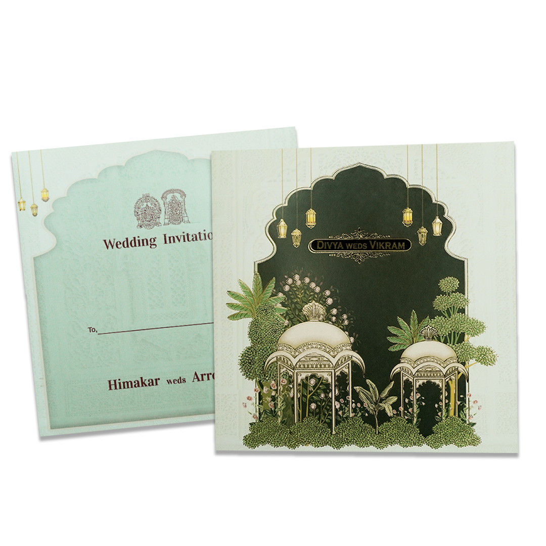 Green Gazebo Themed Wedding Card - KNSN6713G