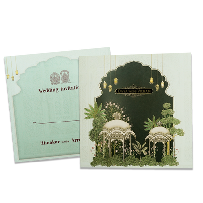 Green Gazebo Themed Wedding Card - KNSN6713G