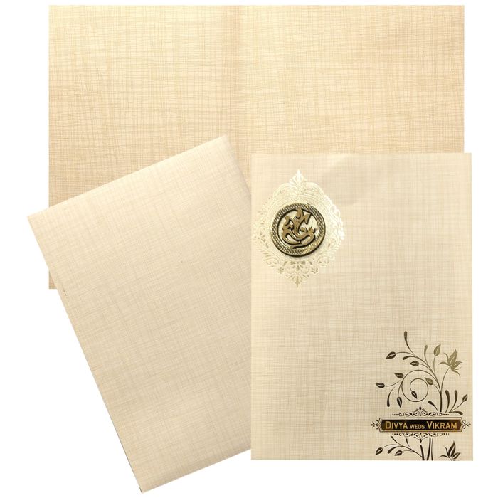 Sandal Metallic Wedding Card In Floral Design And Ganesha-KNCP32SM-King of Cards