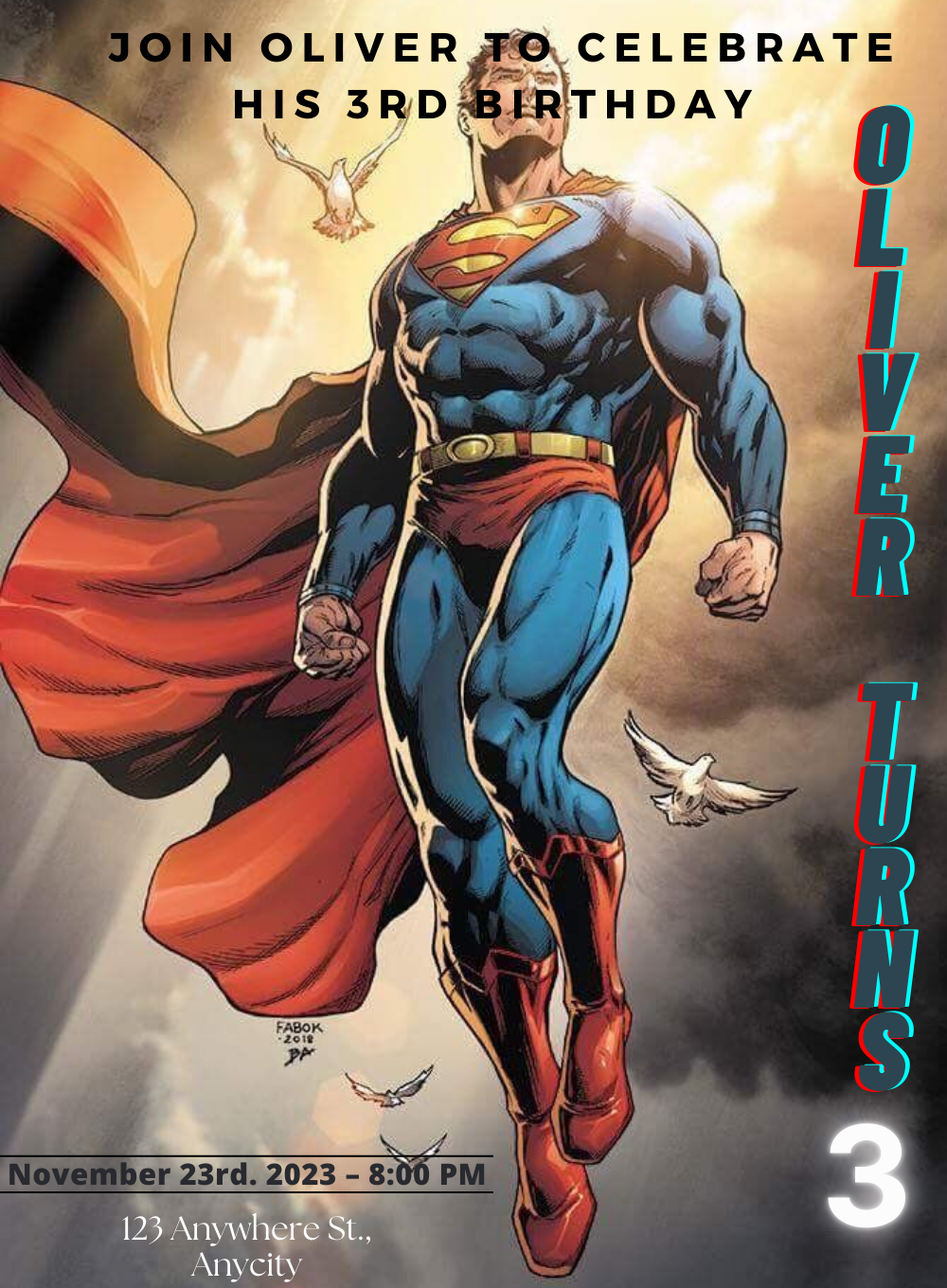 Superman Flying Superheroes Invitation-AASHI008
