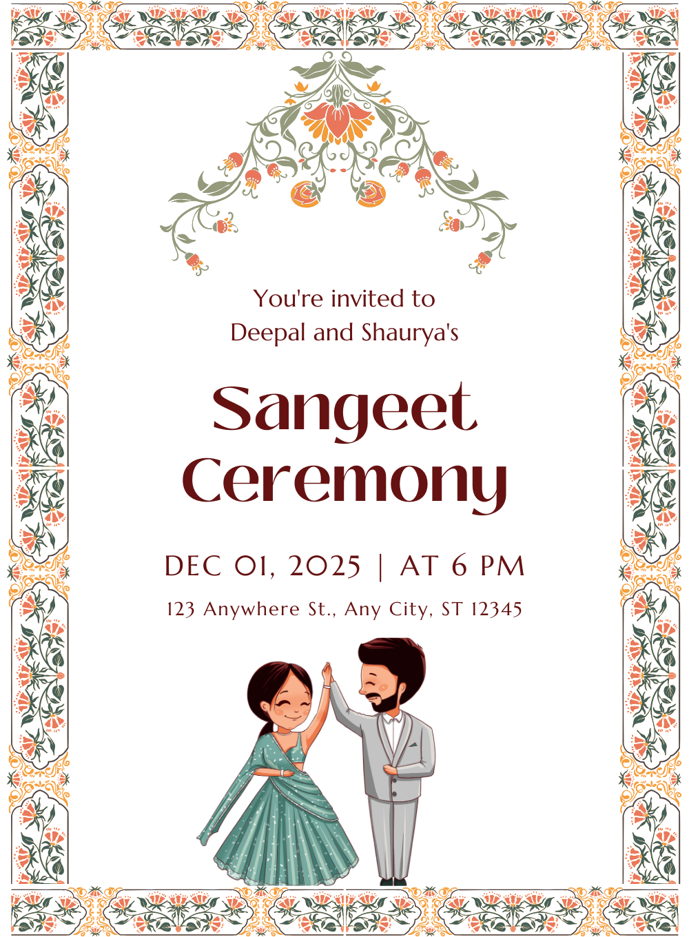 Swirling Vines Sangeet Invitations-AASAN018