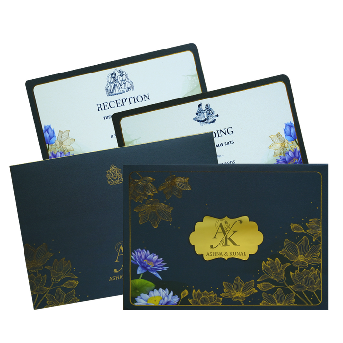Blue Floral Wedding Card Design-King of Cards