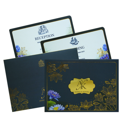 Blue Floral Wedding Card Design-King of Cards