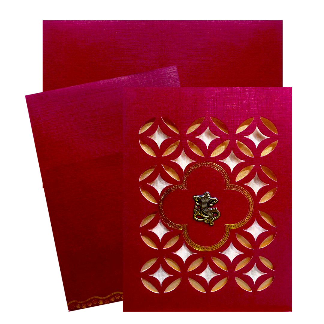Red Laser-Cut Wedding Card-KNK30490