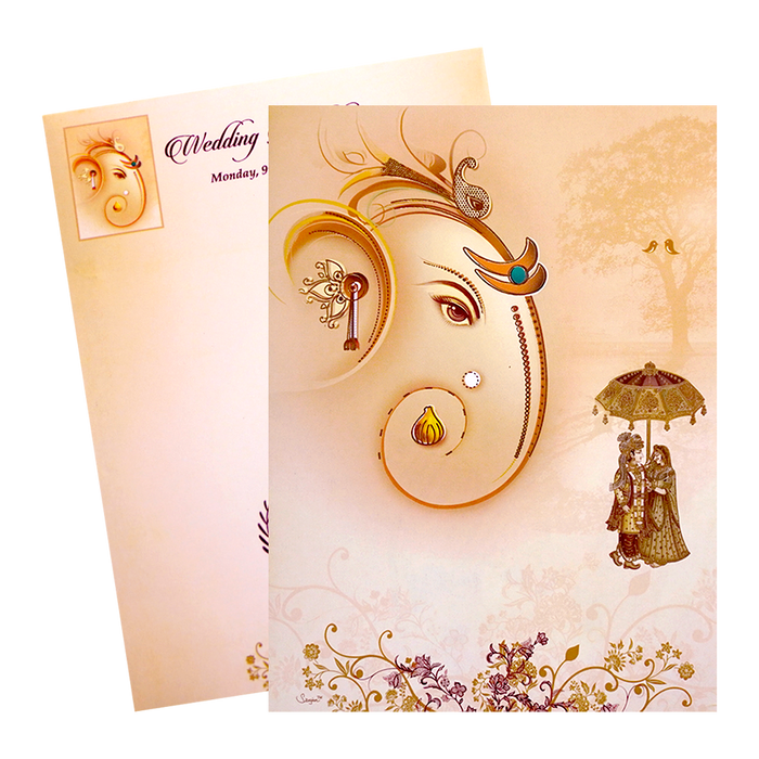 Cream Classic Ganesha With Bride and Groom Design-KNKC4026-King of Cards