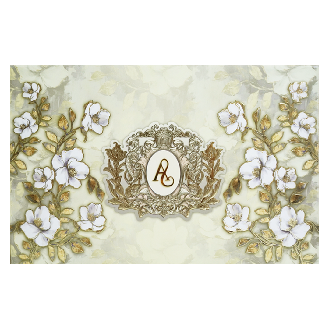 Yellow Floral Padded Wedding Card-KPR23830
