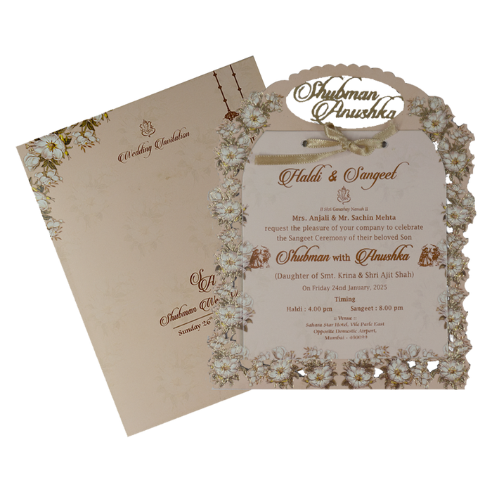 Cream Floral Laser Cut MDF Invitation Card-King of Cards