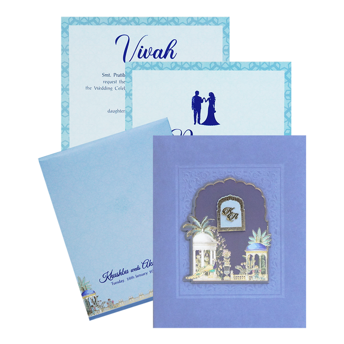 Blue Pop-Up Soft Fabric Wedding Card-King of Cards