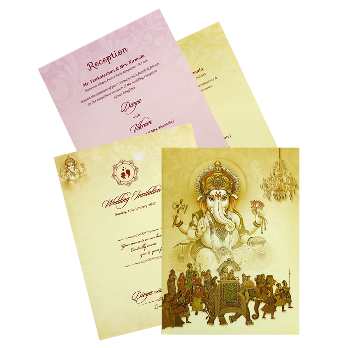 Yellow Padded Offset Ganesha And Baraat Print-KNPO9505Y-King of Cards