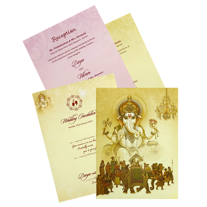 Yellow Padded Offset Ganesha And Baraat Print-KNPO9505Y-King of Cards