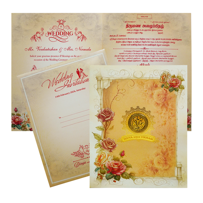 Peach Floral Wedding Card-King of Cards