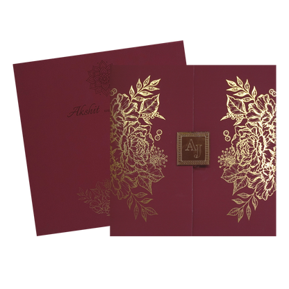 Maroon Floral Door Invitation Card-KRC30412