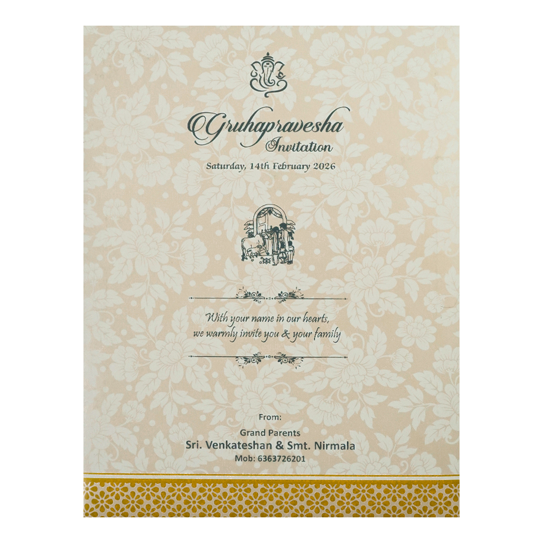 Cream Gold Floral Ganesha Wedding Card-KNK7060W