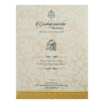 Cream Gold Floral Ganesha Wedding Card-KNK7060W