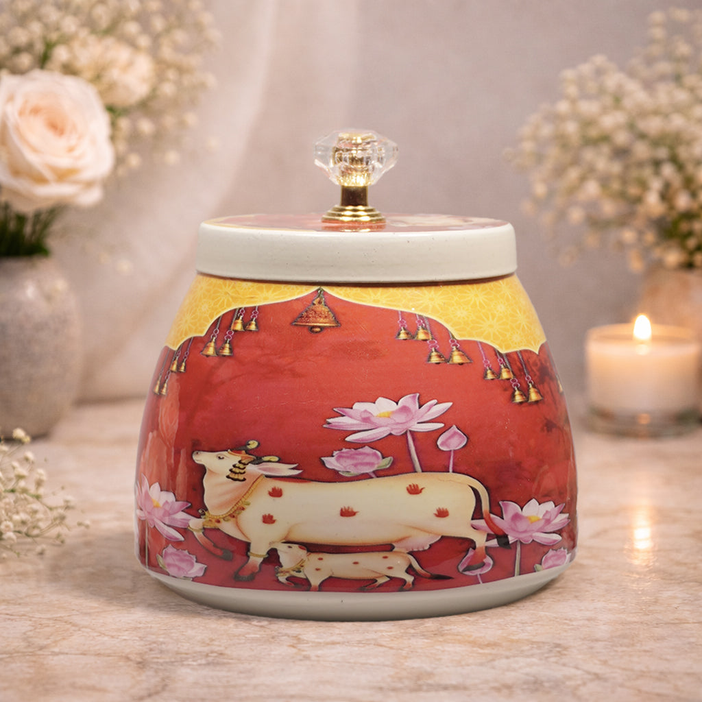 Check out Red Cow Lotus Decorative Small Jar at best price.✅WhatsApp Support ✅Express Delivery. | King of Cards.