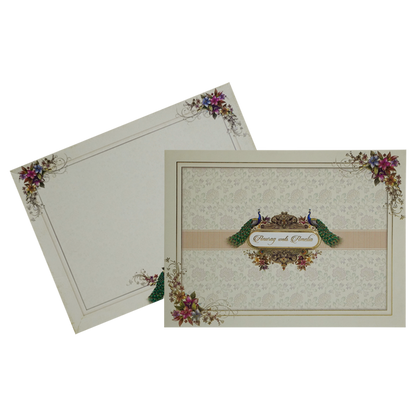 Cream Peacock Floral Invitation Card-King of Cards