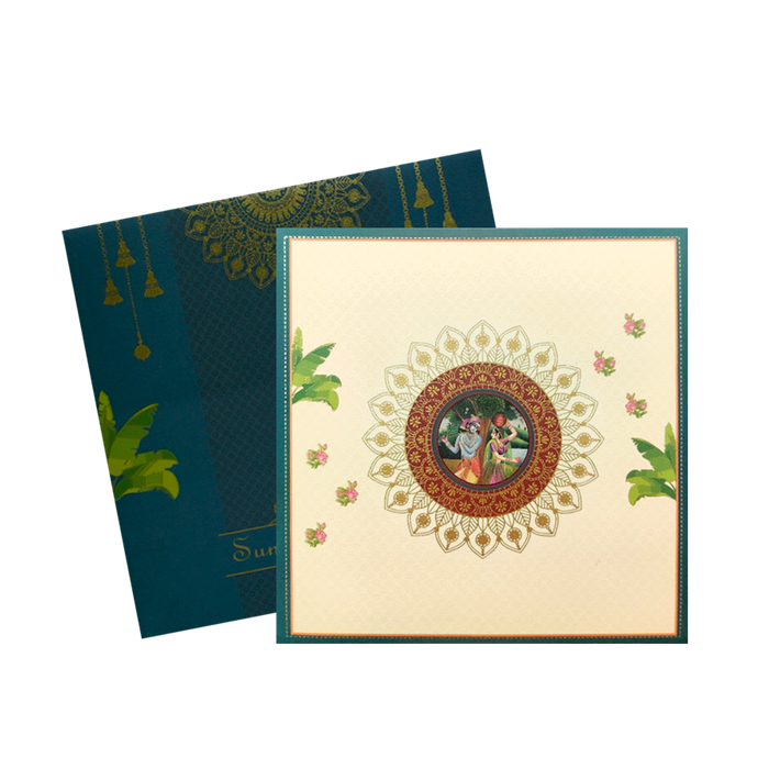 Navy Blue Leaf Wedding Invitation Card-King of Cards