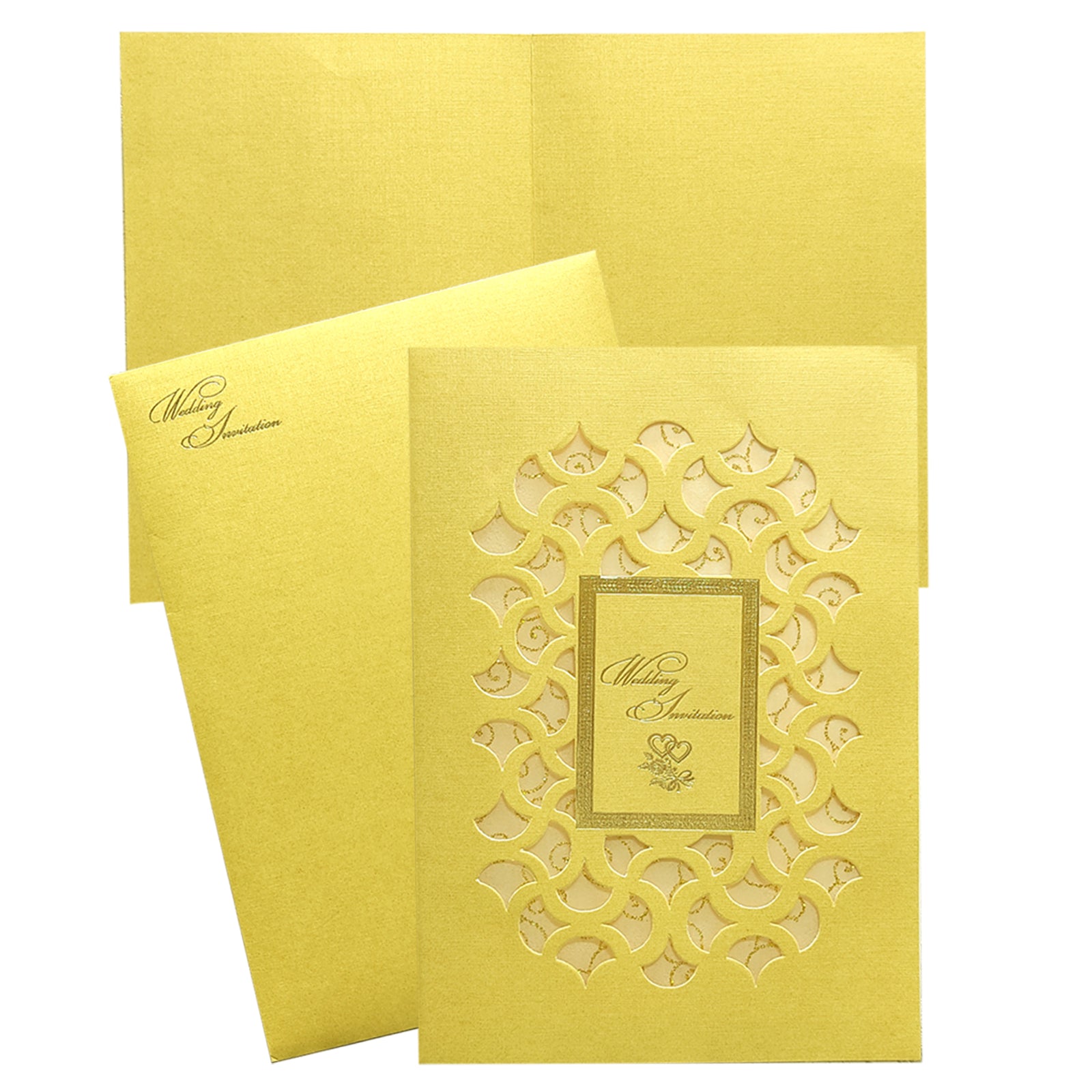 Choose from a wide range of premium wedding invitation styles. This invitation card features a Die Cut design with white wolly and shiny silver design.