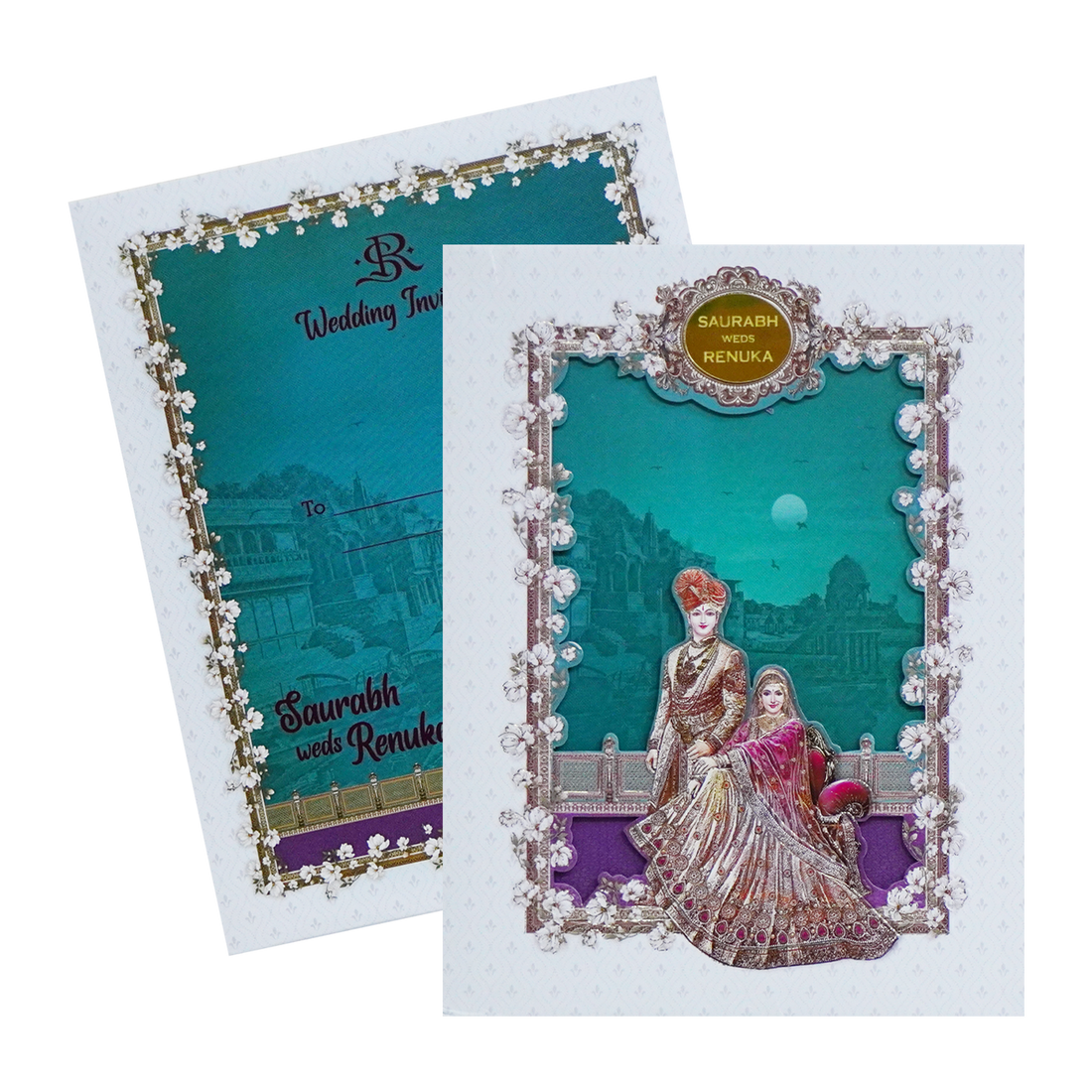 White Blue Padded Invitation-KSI12260