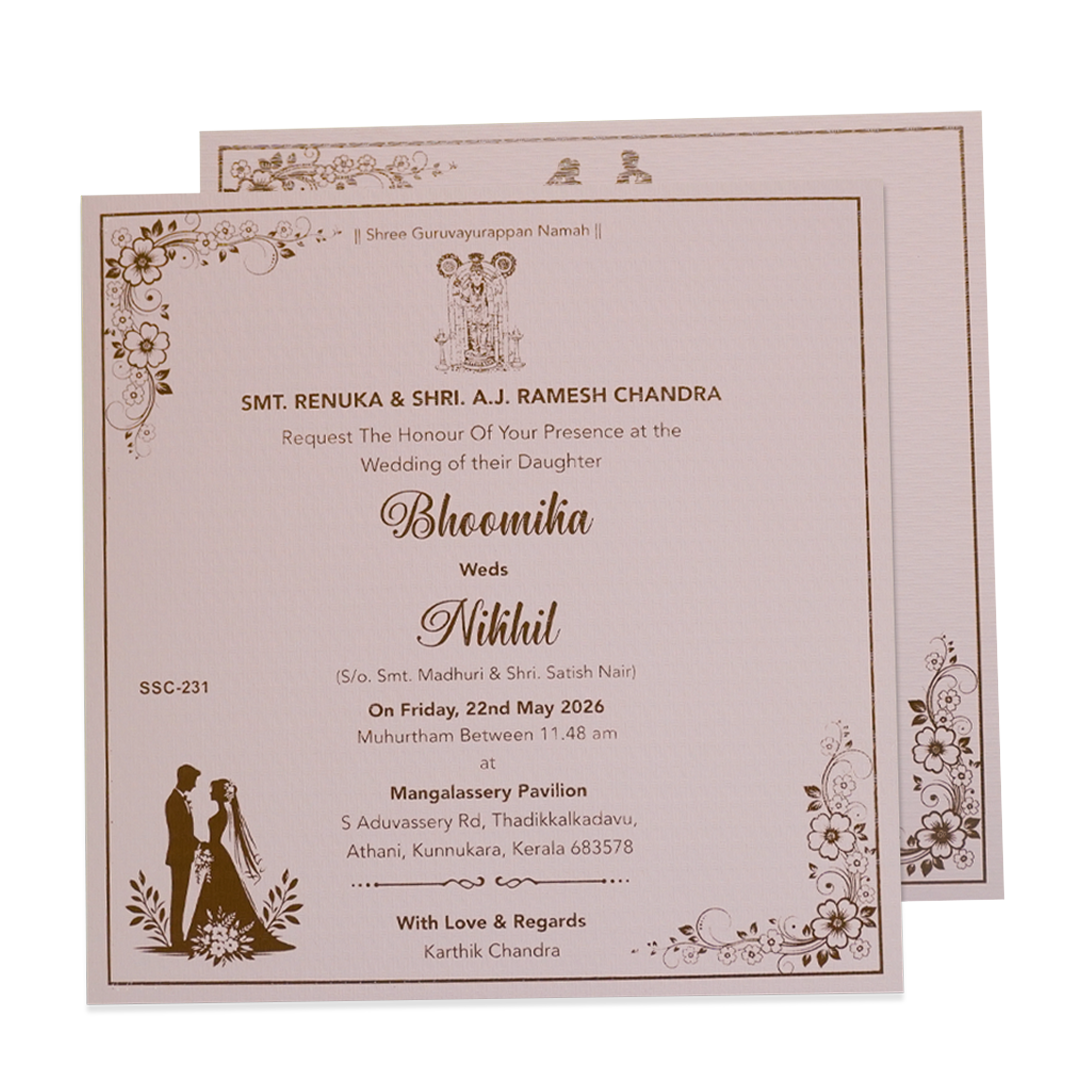 Pink Floral Embossed Padded Wedding Card - KSSC2290