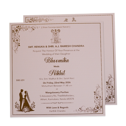 Pink Floral Embossed Padded Wedding Card - KSSC2290