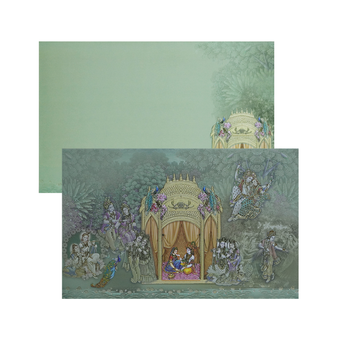 Olive Green Traditional Padded Wedding Card-KPR23840