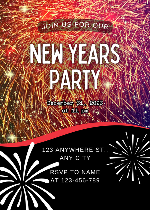 Gold Fireworks New Year Party Invitation-AANYI003