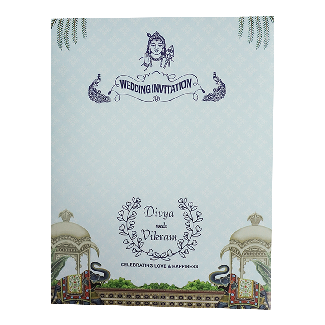 Regal Blue Elephant Gatefold Wedding Card-KNKC4089