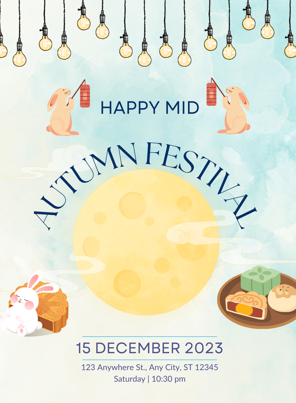 Teal and Tangerine mid-autumn festival Invitation-AAMID004