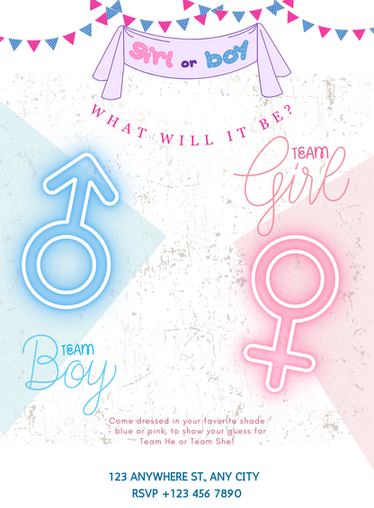 Team Baby Gender Reveal Invitation-AAGRI018
