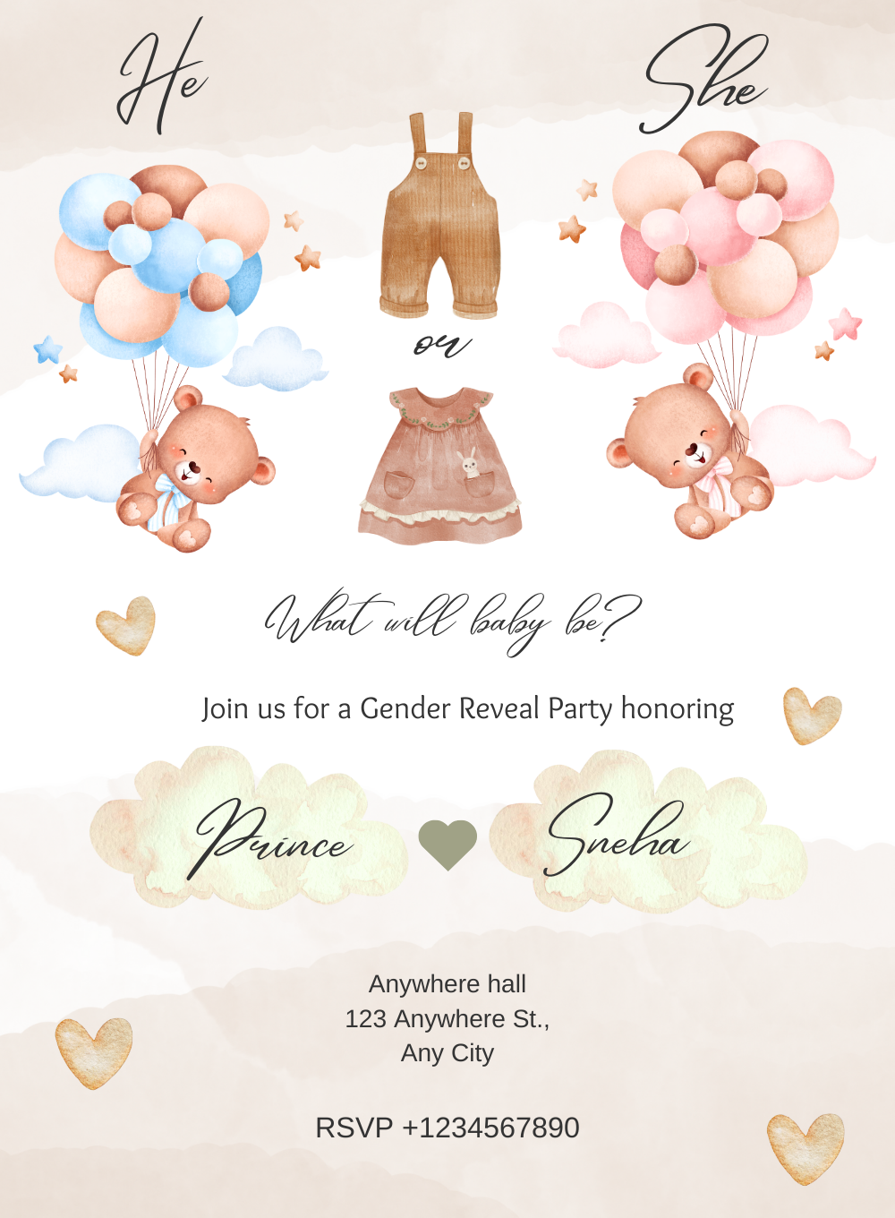 Teddy Bear Gender Reveal Invitation-AAGRI015