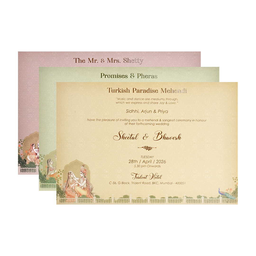 Metallic Green Radha Krishna Padded Wedding Card-KSI64220