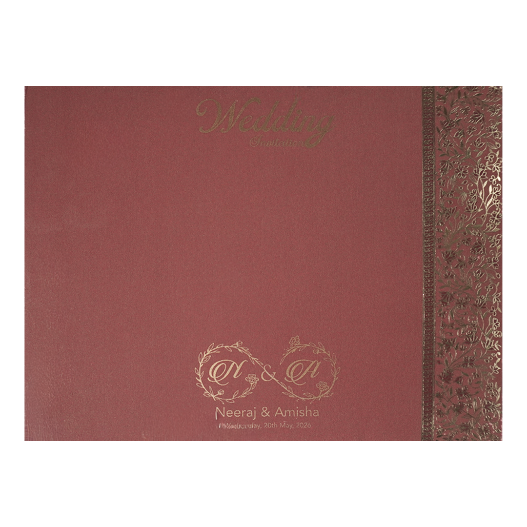 Maroon Floral Padded Wedding Card-KSSC1550