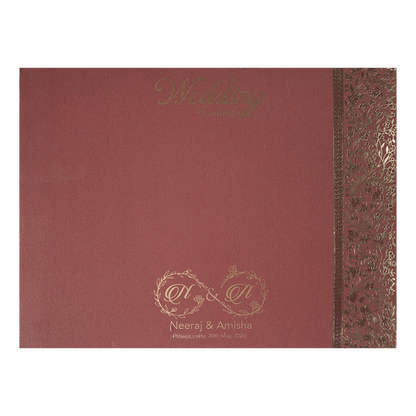 Maroon Floral Padded Wedding Card-KSSC1550