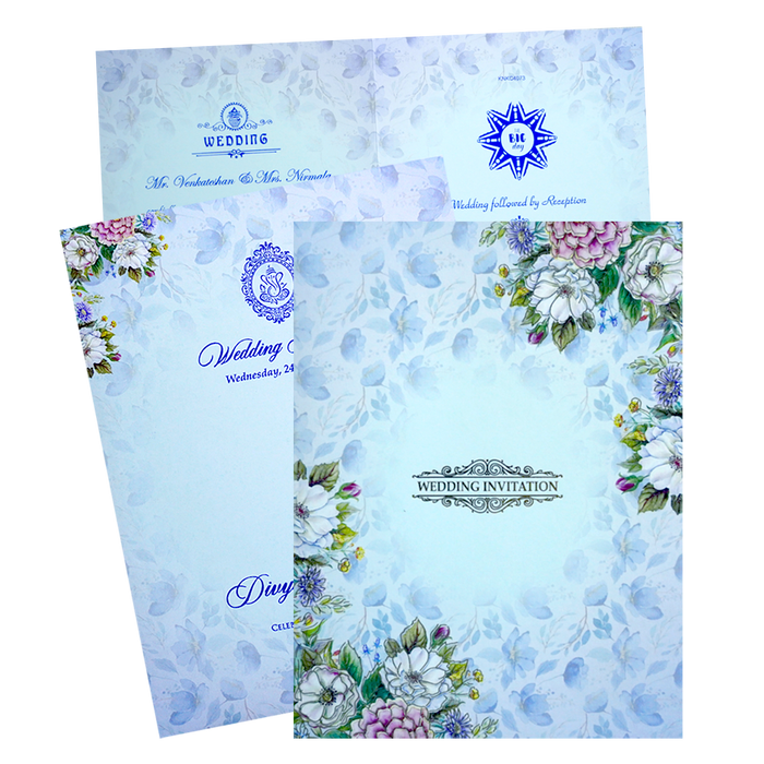 Blue Floral Wedding Invitation Card-King of Cards